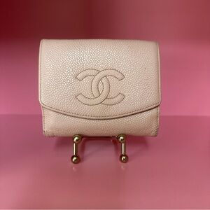 Chanel Pink Compact Wallet with Iconic CC Logo